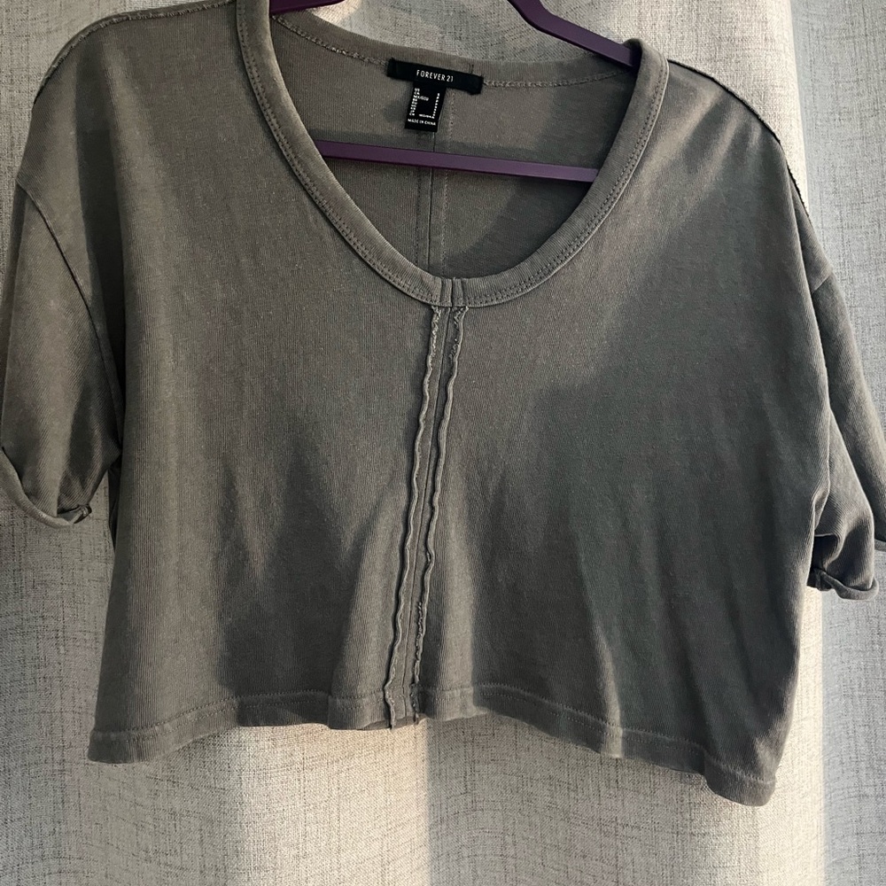 Divided Gray V-Neck Crop Top